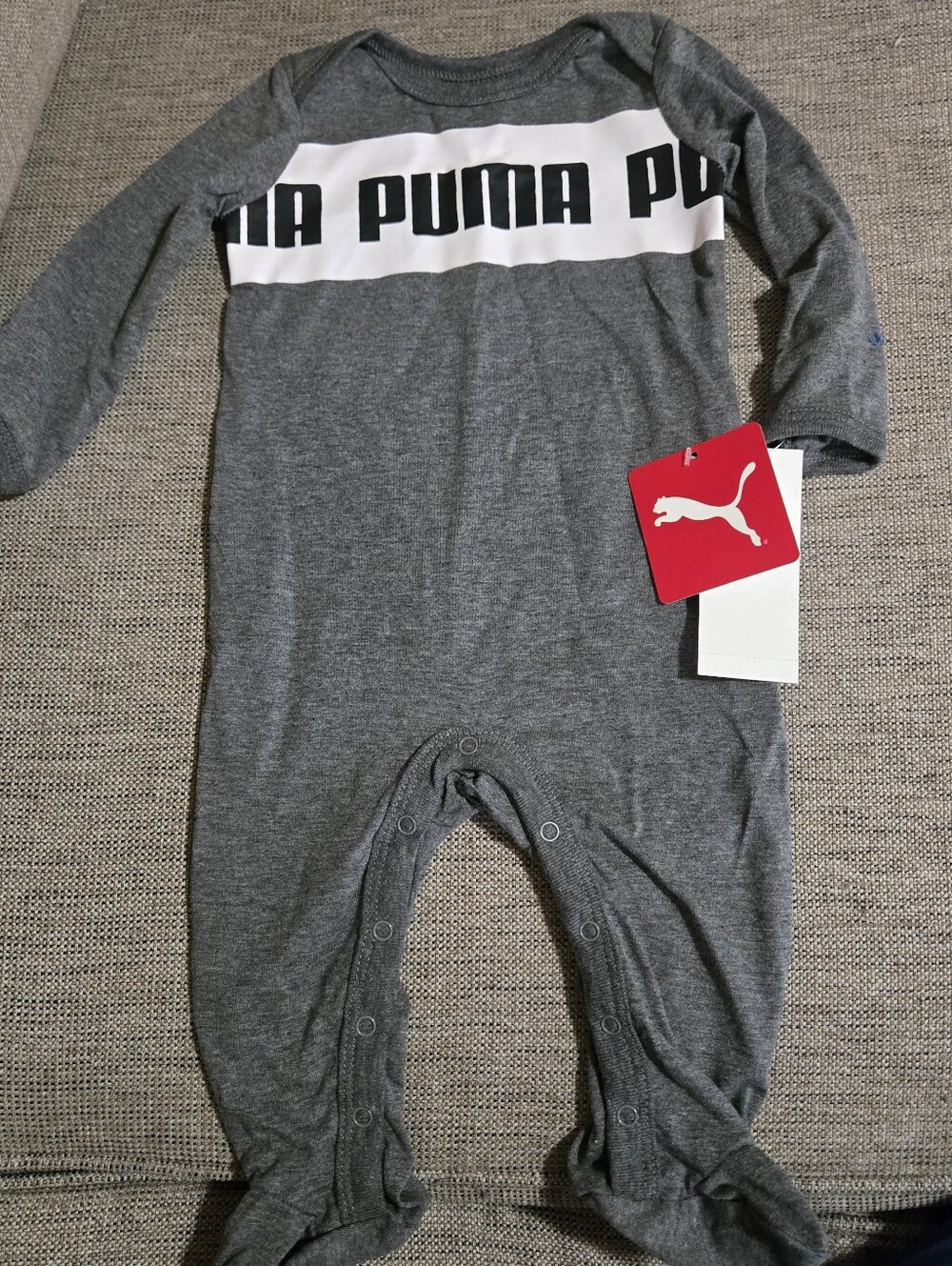 PUMA Gray Baby Bodysuit with White Logo Band